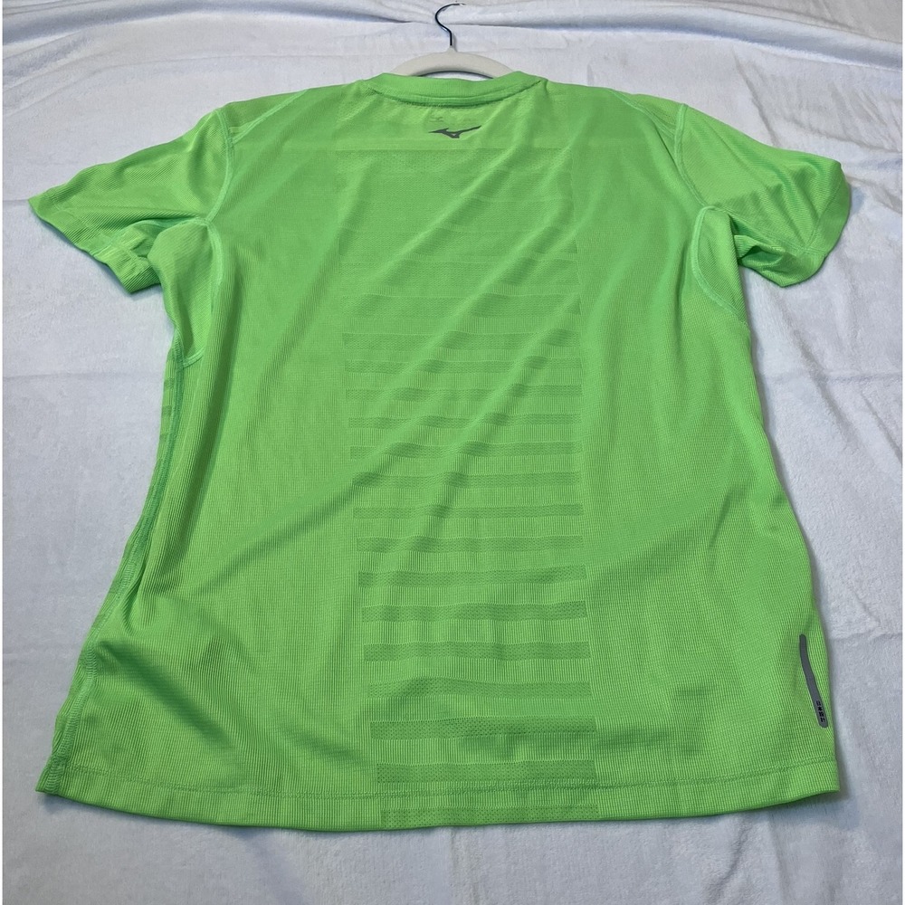 Mizuno Mens Small Breath Thermo Japan Engineered Running Shirt Lime Green V-Neck - Picture 2 of 13